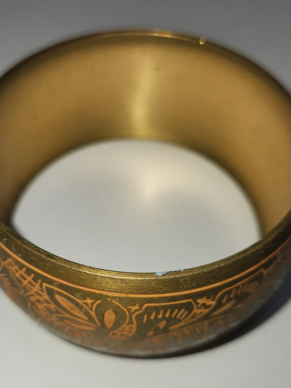 Gold Floral Etched Wide Bangle Bracelet